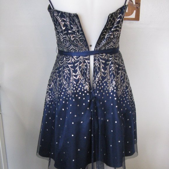 Masquerade Navy & Silver Sparkle Prom Dress - Picture 6 of 9